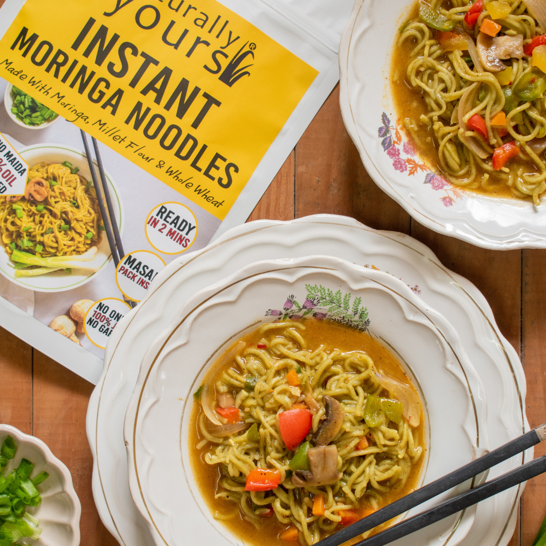 Moringa Instant Ramen Noodles - Rich in Protein, Fiber, & Calcium - Ready in 2 Mins - 175g (Pack of 3)