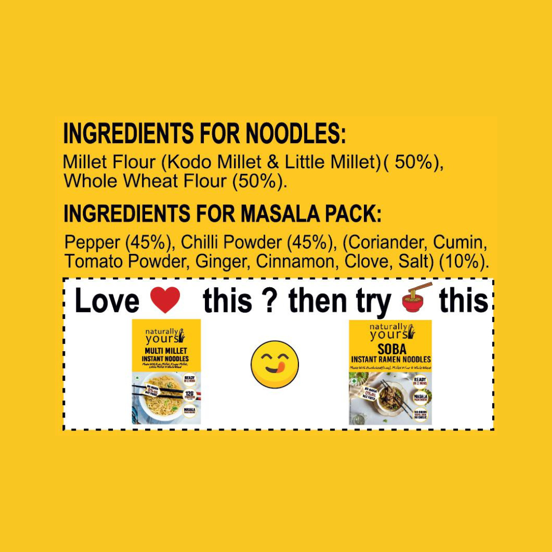 New Launch - Multi-Millet Instant Noodles - High in Protein - Each Pack Rs.89/- (Pack of 3 x 175g)