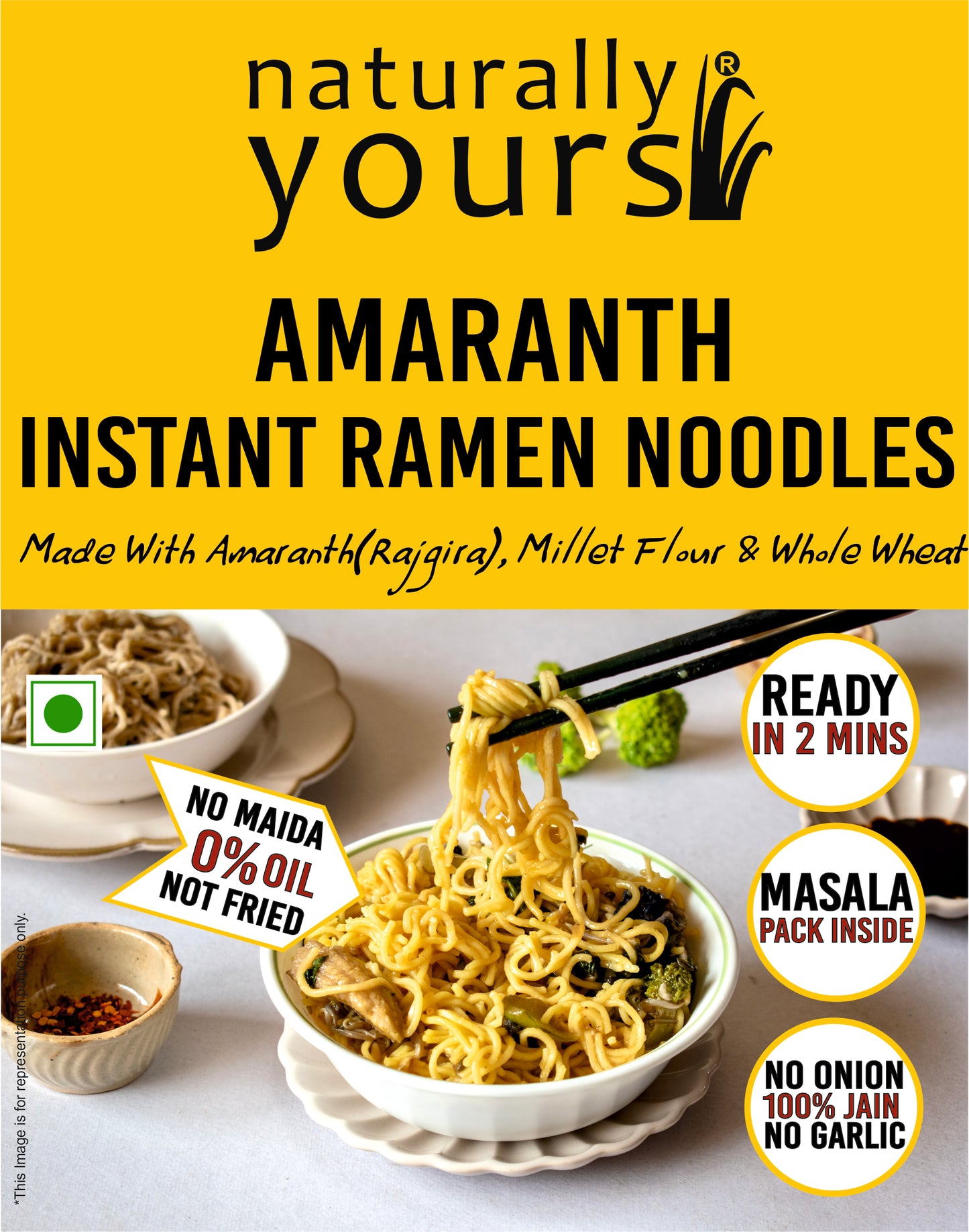 Amaranth (Rajgira) Instant Ramen Noodles - Rich in Protein & Magnesium - Ready in 2 Mins - 175g (Pack of 3)