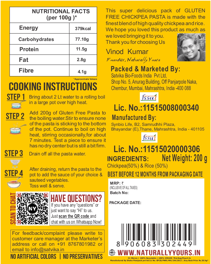 Gluten-free Chickpea Pasta 200g - Naturally Yours