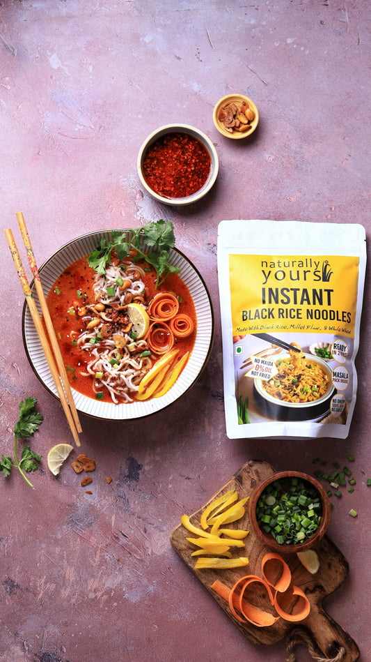 Peanut Satay Noodle Soup with Black rice noodles