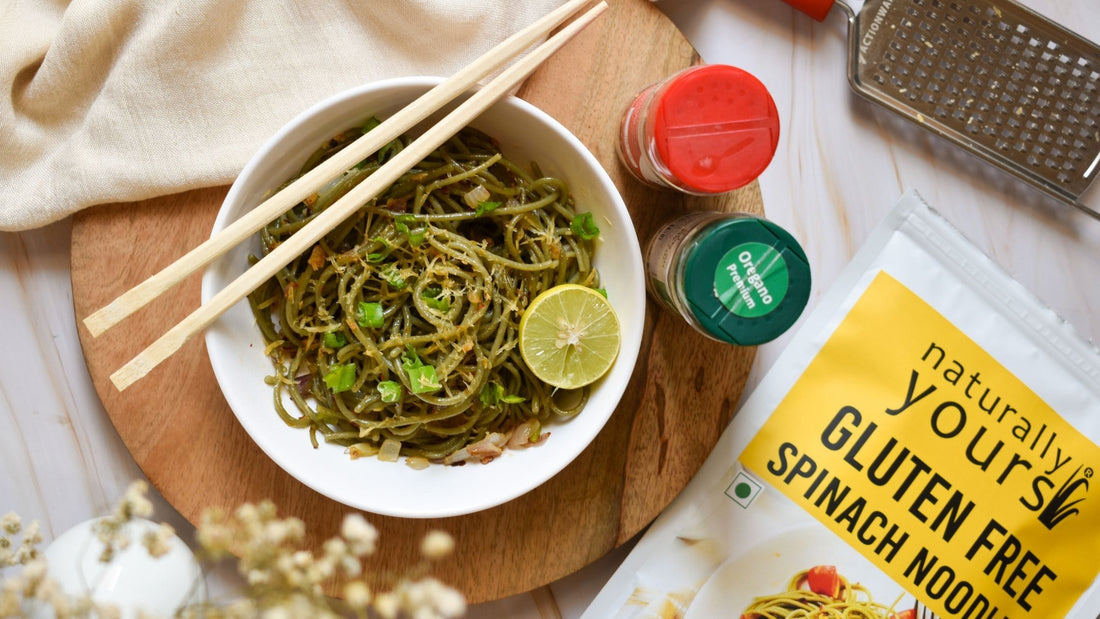 Cheesy Butter Garlic Spinach Noodles | Naturally Yours