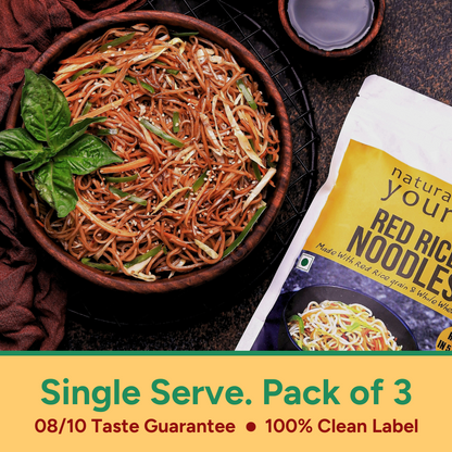 Single Serve Red Rice Noodles - Ready in 5 Mins - Pack of 3 - 150g